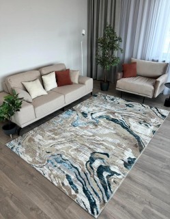 Ковер БЬЯНКА  дизайн D007A - CREAM SHIRINK / BLUE FDY, форма прямоугольник — фото 1